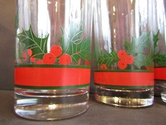 Libbey HOLLY BERRIES Christmas Glass 2 Highball~ 2 Tumblers~Red Band~HOLDS 16 OZ
