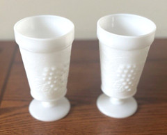 Milk Glass Anchor Hocking Grape Pattern Footed Tumblers 6.625″ Vintage Set Of 2