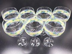 (7) Pfaltzgraff Summer Breeze 16 Oz Goblets Set Blue Yellow Flowers Libbey Lot