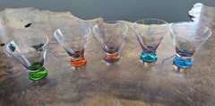 Dansk Spectra Cocktail Glasses Clear Different Color Bases 3.75″ Set Of 5