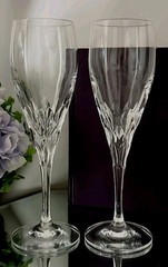 Gorham Crystal Diamond Clear Pair Of Fluted Champagne stemware 8 3/8 in H