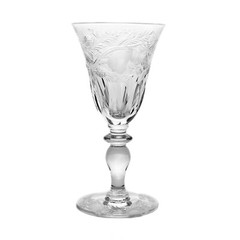 Hawkes Signed Mitres & Fruits Cut Wine Glass, Antique Intaglio Gravic 3oz 5 3/8″