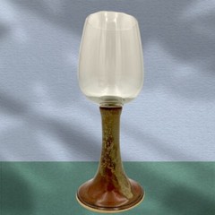 Pair Of Hand Thrown Pottery Wine Glasses With Pottery Stems And Glass Cups