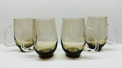 Vintage set Of 4 Libbey Tawny Smoke Brown W/Clear Handles 16 Oz Glass Beer Mugs