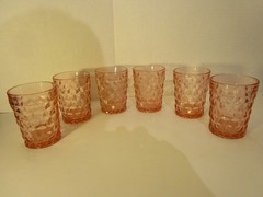 vtg. Lot of 6 Pink Indiana Glass Diamond Point Cut Tumbler 4″ Tall #BR