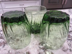 3 VTG Anchor Hocking Central Park Ivy Green Lowball Juice 4″ Glass Tumblers EUC