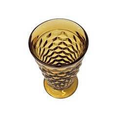 60’s Indiana Glass Co Whitehall Cubist Amber 6″ Pedestal Base Drinking Glasses