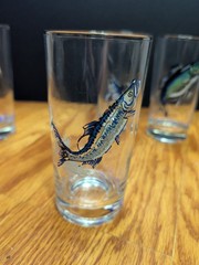 ​Vintage Mid Century Game Fish Highball Glasses Signed Set of 4