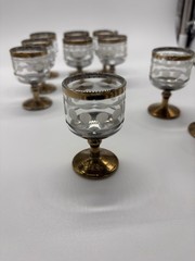 Vintage Culver Pisa Gold Footed Shot Glasses Set of 12 MCM 22K Liquor Barware