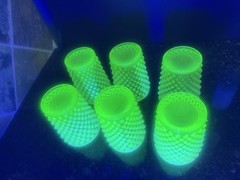 Vintage Fenton Topaz Uranium Hobnail Opalescent Glass, Set Of 6 Tumbler Glasses
