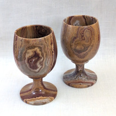 VTG Natural Stone Banded Onyx Marble Goblets Set/2 Handcrafted Wine Glasses 5″