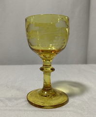 Antique c1800s Stemmed Amber Glass Grape Vine Etched Hand Blown Rare
