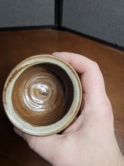 Set Of 4 Vintage Deneen Pottery Goblets Brown/White Glazed With Black Trim