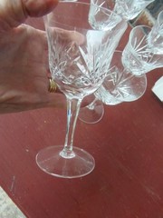Six 5 5/8″ Wine Glasses Heavy Cut Glass Stemware