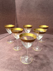 6 Vintage Tiffin Gold Encrusted Franciscan Cordial Glasses