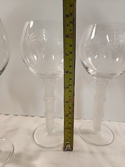 Tropical Etched Palm Tree Wine Glasses x 3 Frosted Bamboo Stem Cocktail Barware