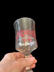 Vtg The Meadows Adios “Pace for the Orchids” Stemmed Glass in Red & White