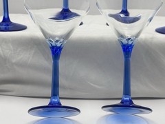 Set Of 8 Vintage Libby Cobalt Blue Petal Stem Martini Glasses From 80’s 7×4.25”