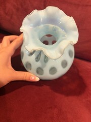 Vintage Fenton Blue Opalescent Coin Dot vase glass