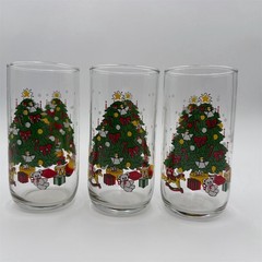 Luminarc Set of 3 Christmas Tree Holiday Glass Tumblers Coolers Clear
