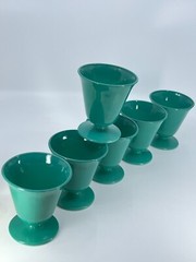 Set of 6 Hazel Atlas SIERRA OVIDE PLATONITE Turquoise 6oz Tumblers Sherbet VTG