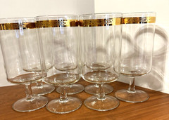LIBBEY VINTAGE HEIRLOOM CRYSTAL STEMWARE22 KT. GOLD BAND, I CED TEA GLASS/SET 7