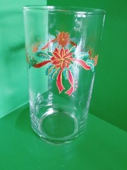 Vintage Libby Set of 10 Clear Tumbler Glasses Red Green Floral Christmas Decor
