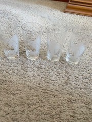 Vintage MCM Etched Cut Set of 4 Drinking Glasses Sailfish 5 1/2” Tall 12 Ounces