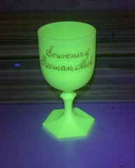 EAPG Glass Souvenir Reeman Michigan Uranium Custard Glows Troubadour Goblet 6.25