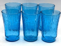 Pagoda Laser Blue by Anchor Hocking Set of 6 Retro MCM Glasses 5 oz Flat Tumbler
