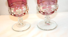 Tiffin Franciscan Kings Crown Cranberry Flash (top/bottom) Water Goblet Set of 2