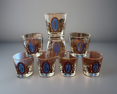 Libbey Crown Collection Numeral Blue 22kt Gold High Ball Glasses #1-#8 Barware