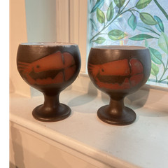 Retro 70s Ceramic Seafood Chalice goblet pottery Cottagecore Kitsch planter