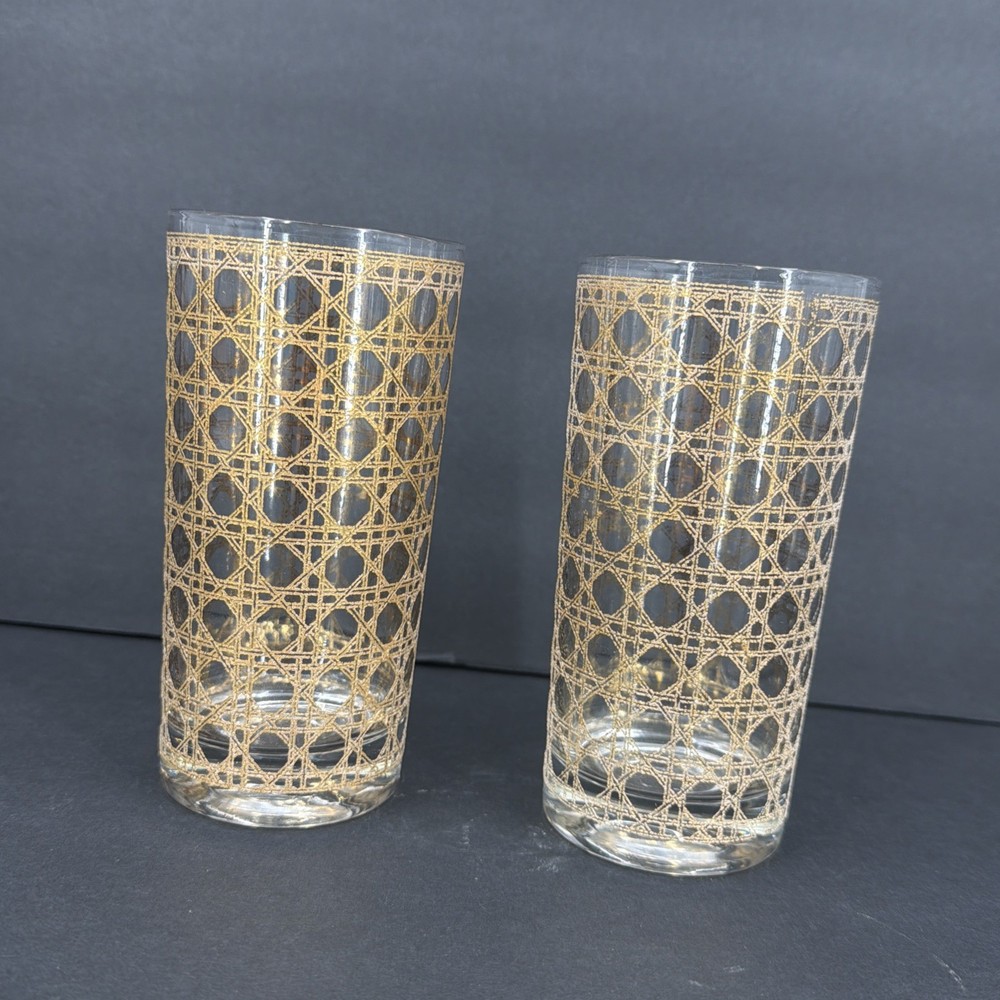 Vintage Cannella by Culver 22k Gold Plated Highball Glass 5 5/8” (Set of 2) EUC