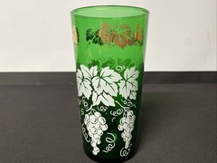 Vintage Forest Green Gold And White Pattern 6” Tumbler Glass Used Lot Of 7