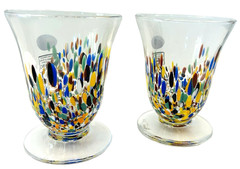 MURANO Italy White Crystal Cocktail Tumbler Wine Goblet Confetti – Set Of 2