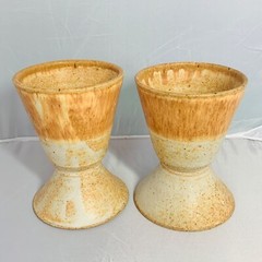 Wine Goblets Artisan Made Hand Thrown Pottery Set of 2 Gold/Tan Matte Glaze