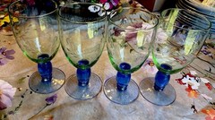 Pfaltzgraff Summer Breeze Blue Green Etched Leaf 17 oz Iced Tea Goblets-Set of 4