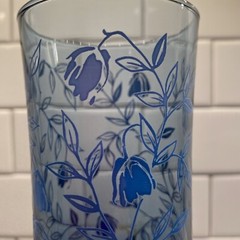 Libbey Blue Bolero Water Glasses Applied Blue Fuchsia Flowers Set of Three