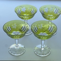 Nachtmann Traube Crystal Glasses Green Grape & Leaf Fine Bavarian Crystal (4)