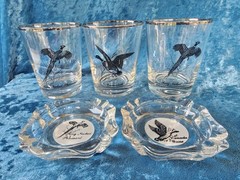 Vintage Game Bird Ashtrays 2 Pcs & 3 Rocks Glasses Mancave Dad See Pics/Desc