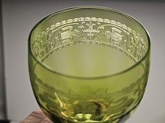 Set Of 5 Fine Etched St. Louis? Crystal Green Optic Ribbed Wine Glasses