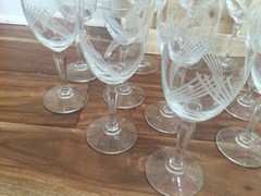 lot 4 Libbey Wine Glasses Cut Crystal # 3001 grey intersecting lines cut 7»