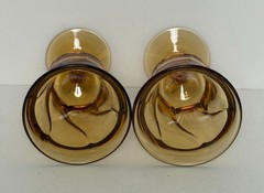 Set/2 Vintage Fostoria Jamestown Amber Swirl Water Goblets Glasses Twist Stem 6″