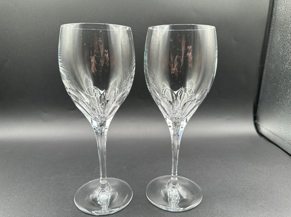 RARE Pair of TIFFANY & CO. Crystal Denise Red Wine / Water Goblet Glasses MINT