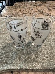 Two MCM Libbey Frosted Glasses: Silver Wheat & Thistle and Silver Leaf Vintage