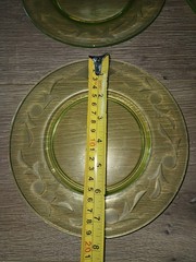 32 Piece Tiffin Etched Vaseline Glass Dinner Set – Lime Green Ribbed Stems RARE