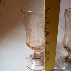 Pair of Vintage Indiana Glass Pink Madrid Recollection Water Goblets