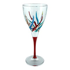 Pair of Murano Wine Glass Hand Painted Multi Red Stem Venice Italy