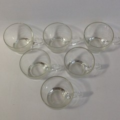 Clear Glass Punch Tea Cups Unique Handle Vintage Mid Century Set Of 6